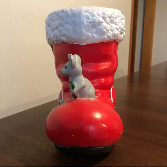 Vintage (1970’s) Large Ceramic Santa Boot with 3 Little Mice and Holly Leaf - Picture 5 of 9